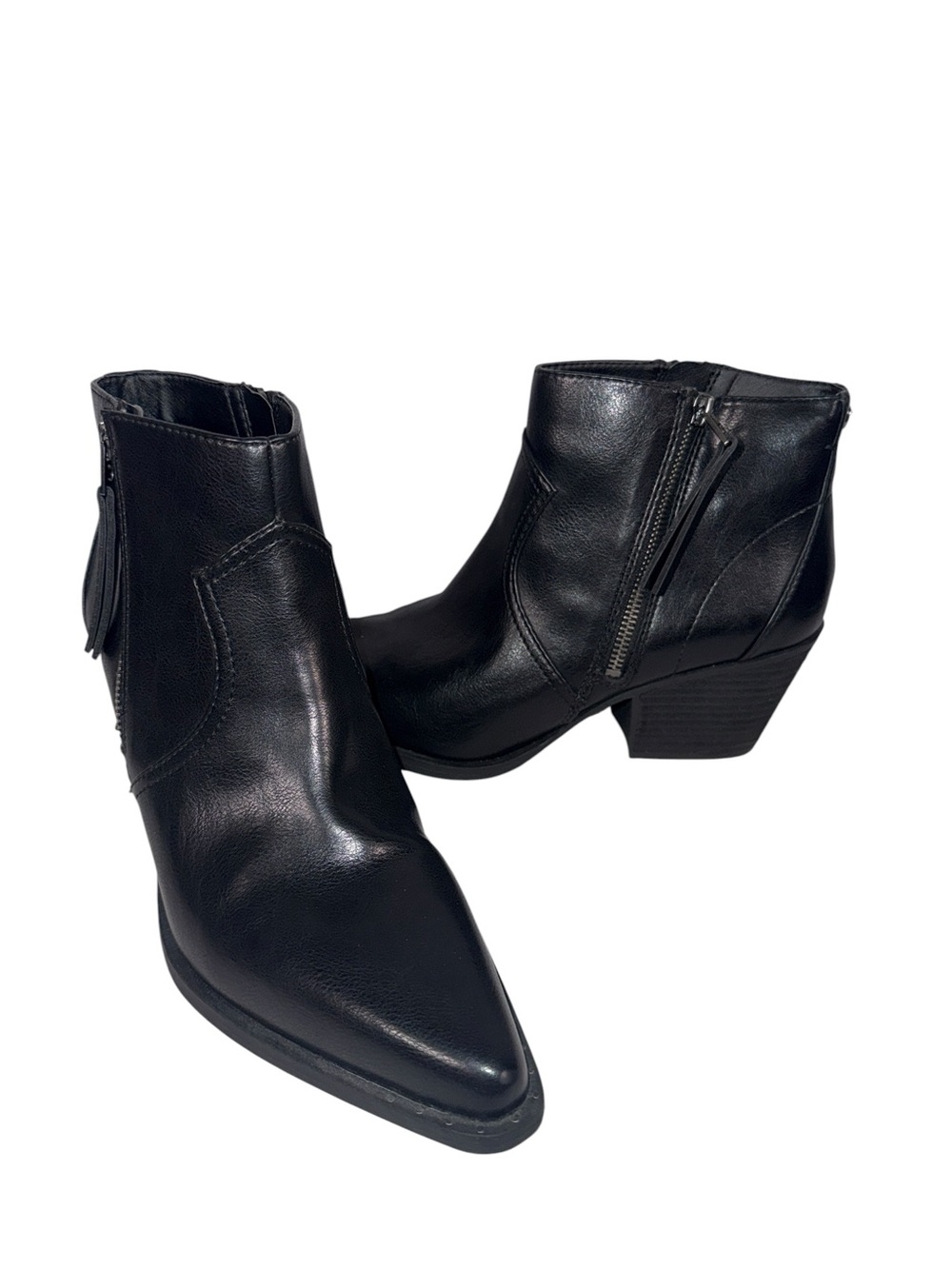 Circus by Sam Edelman Black Leather Ankle Booties with Block Heel